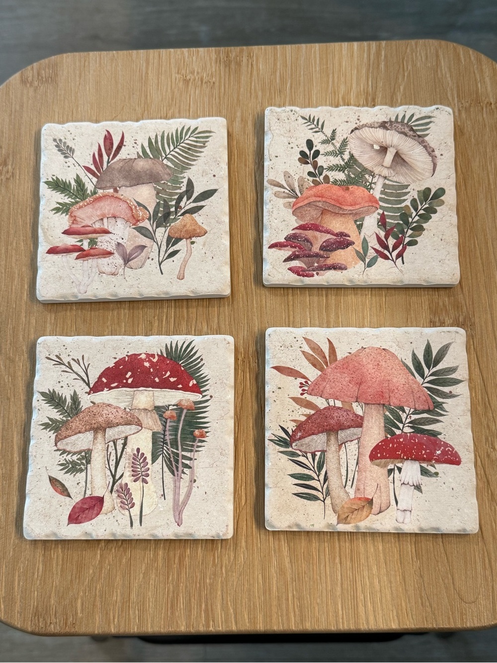 Mushroom Coasters Set of 4 Cottagecore Fairy Forest Whimsical Home Decor